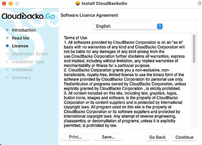 Install CloudBacko to macOS