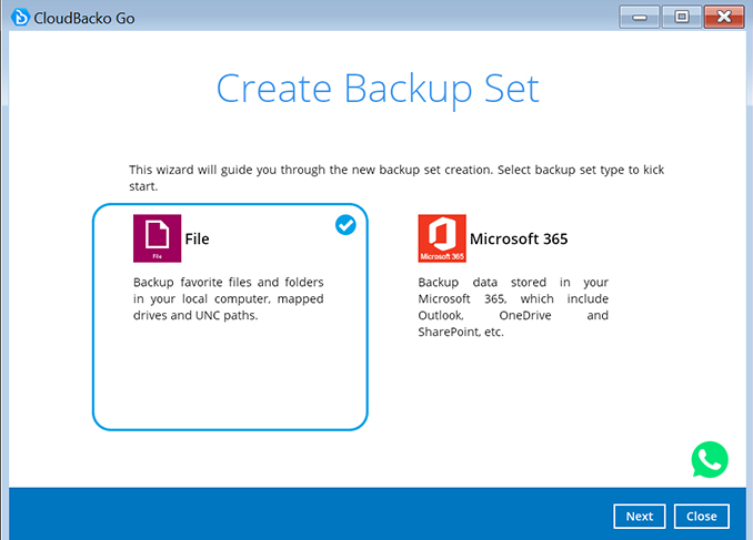 Perform a test backup - Download Cloudbacko Windows installer