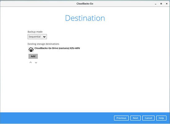 7. Select a storage destination, i.e. CloudBacko Drive. Click “OK” to continue.