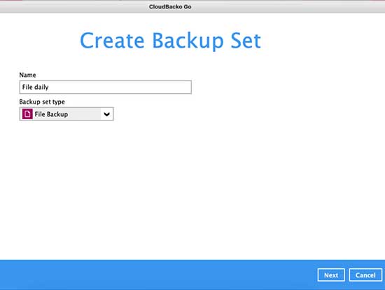 3. Select the Backup Set Type “MS SQL Server Backup”.