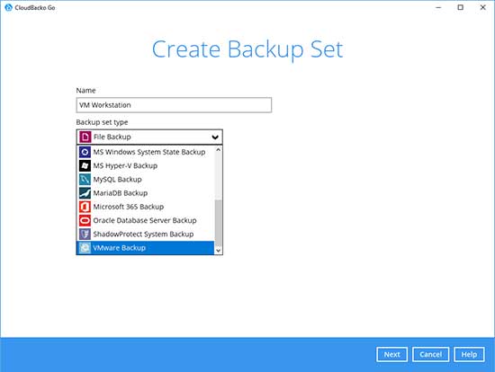 3. Select the Backup Set Type “MS SQL Server Backup”.