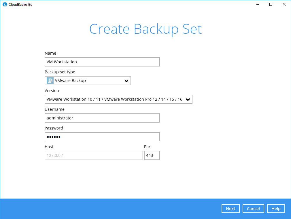 4. Enter the backup set name, i.e. MS SQL Server (daily). Next select the backup mode, i.e. VSS. Then enter the MS SQL Server login details. Click “Next” to continue.