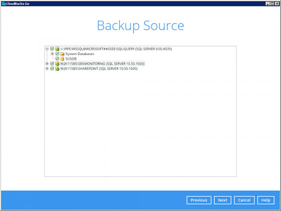 3. Select the Backup Set Type “MS SQL Server Backup”.