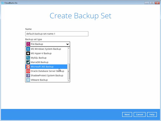 3. Select to Create a File (default) or Microsoft 365 backup set. Then click on [Next] to continue or click on [Close]    to create your backup sets later. 