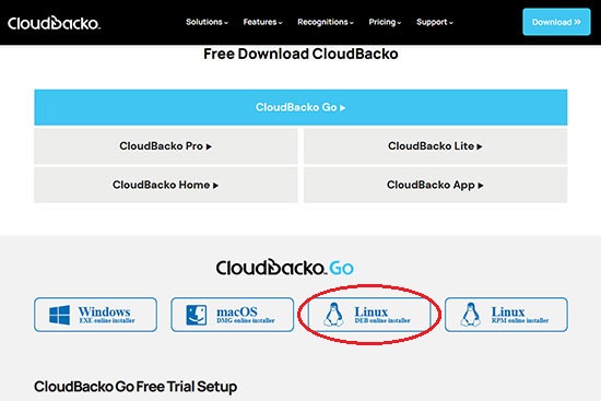 Download Cloudbacko Linux (deb) installer
