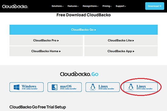 下载Cloudbacko Linux（rpm）安装程序