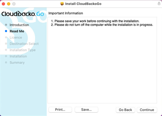 Cloudbacko macOS 安裝程序自述文件