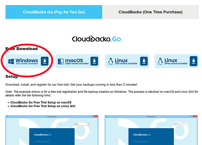 Download Cloudbacko Windows installer