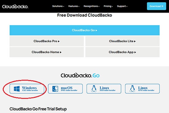 下载Cloudbacko Windows安装程序