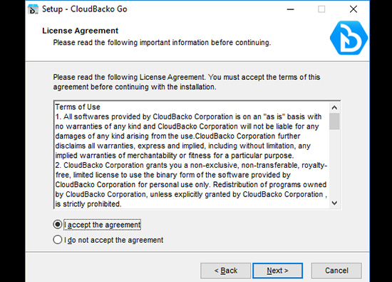 Cloudbacko欢迎屏幕